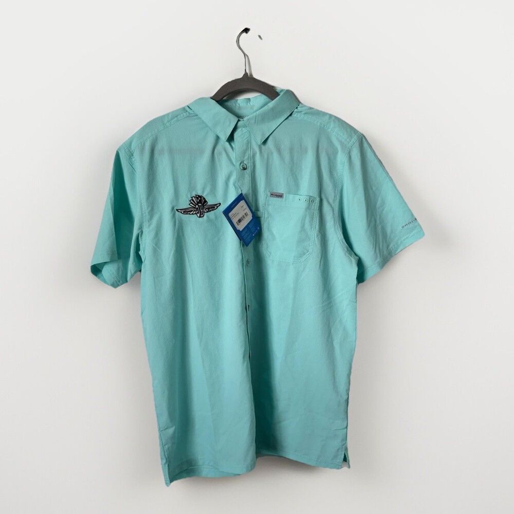 Columbia PFG Wing Wheel Indianapolis Speedway Slack Tide Camp Shirt Mens Medium